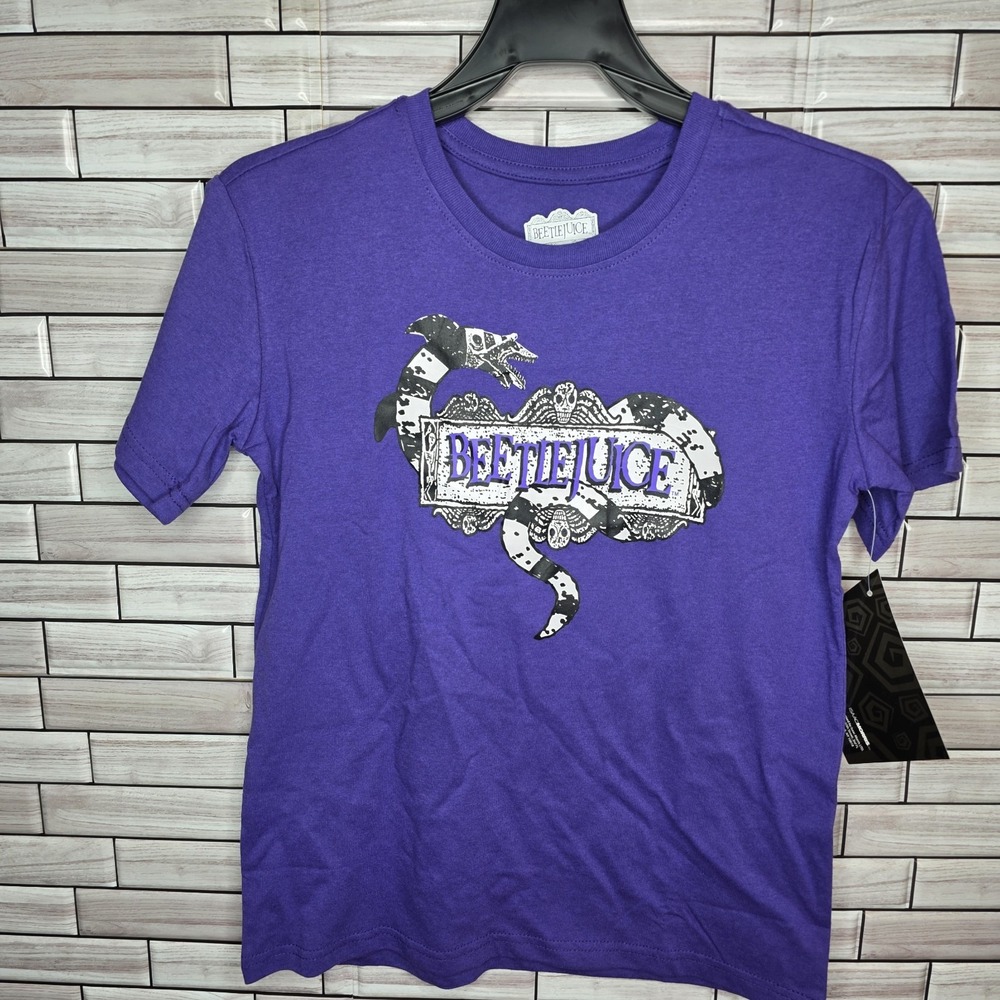 New Womens (Jr) Purple‎ Beetlejuice T-Shirt Short Sleeve Top Crew Graphic Medium